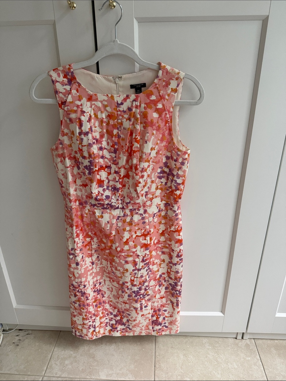 Ann Taylor Coral, Purple & Cream Sleeveless Printed Midi Dress